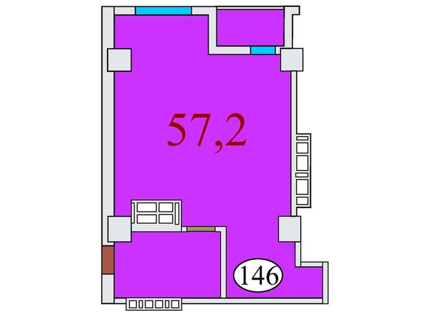 ЖК Баку: свободная планировка квартиры 57.2 м²