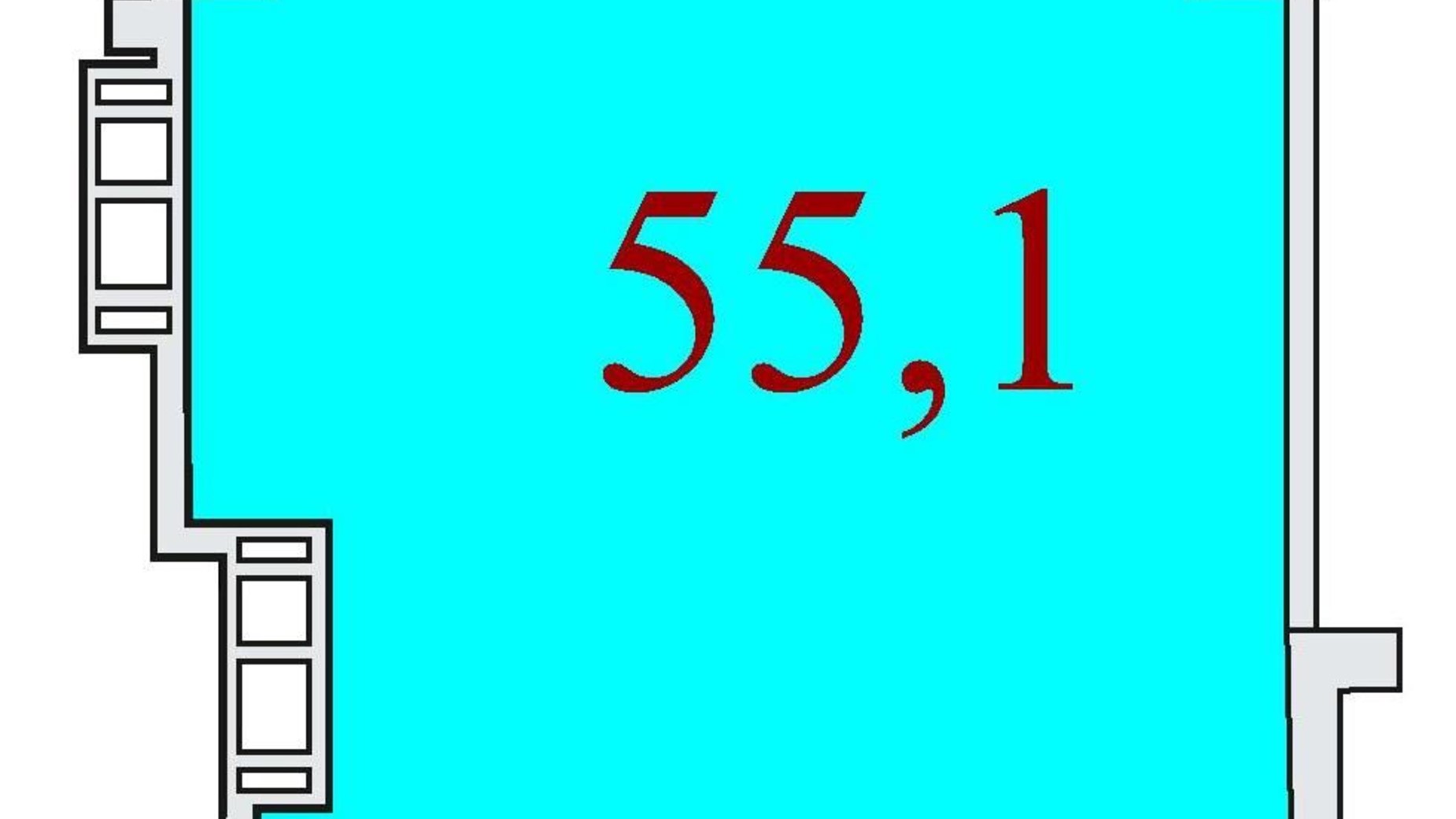 Планировка свободная планировка квартиры в ЖК Баку 55.1 м², фото 301824