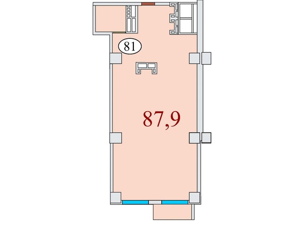 ЖК Баку: свободная планировка квартиры 87.9 м²