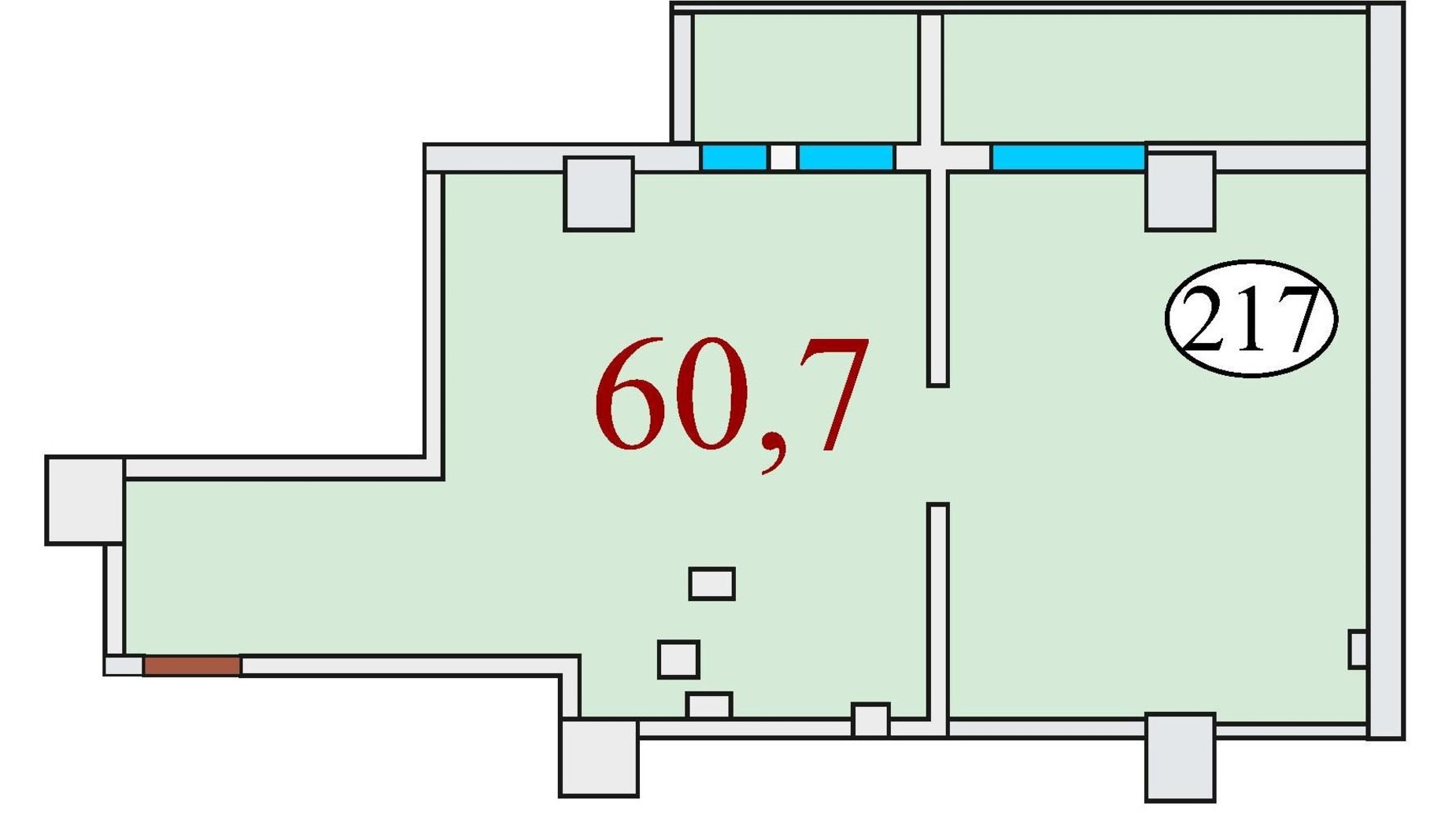 Планировка свободная планировка квартиры в ЖК Баку 60.7 м², фото 301939