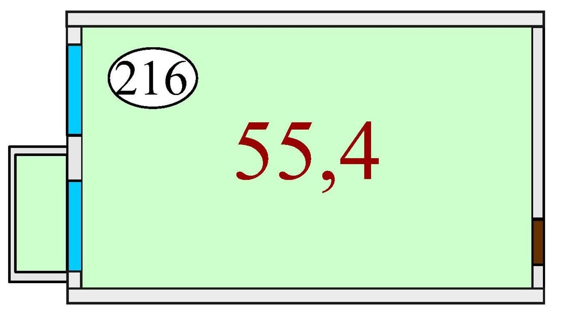 Планировка свободная планировка квартиры в ЖК Баку 55.4 м², фото 302015