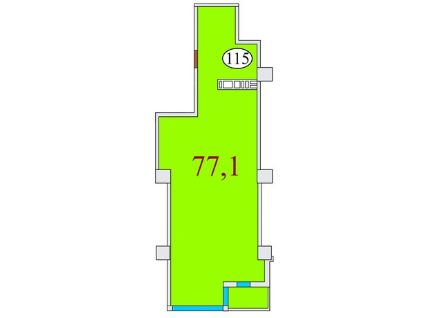 ЖК Баку: свободная планировка квартиры 77.1 м²