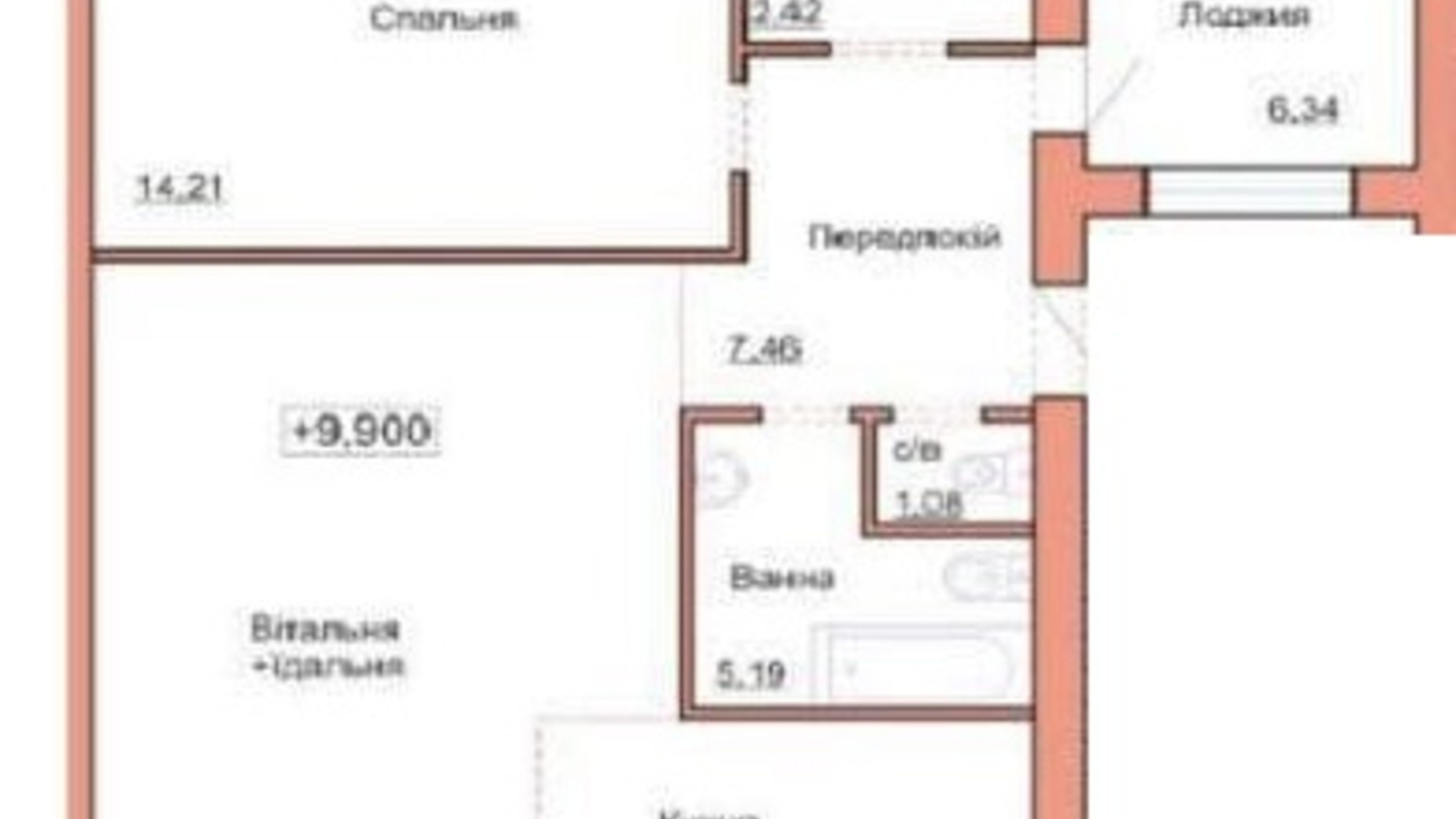 Планування 2-кімнатної квартири в ЖК Три шоколада 72 м², фото 302257