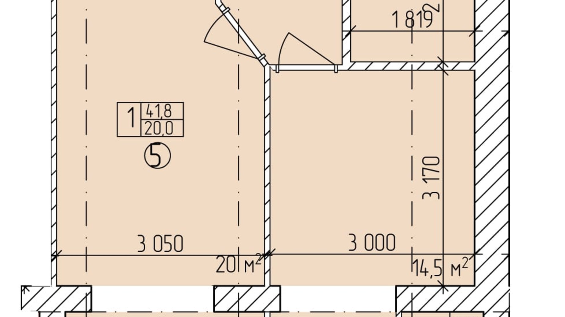 Планировка 1-комнатной квартиры в ЖК Дубовий Гай Запоріжжя 41.8 м², фото 302892