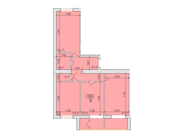 ЖК Дубовий Гай Запоріжжя: планировка 3-комнатной квартиры 84.8 м²