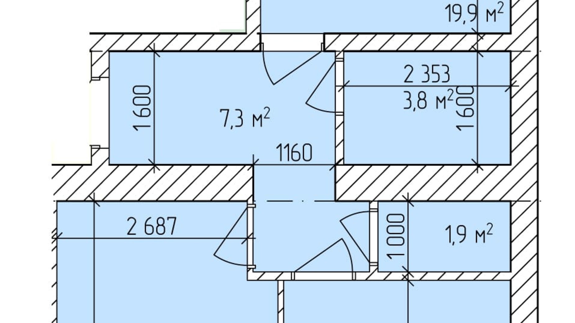 Планування 2-кімнатної квартири в ЖК Дубовий Гай Запоріжжя 73.1 м², фото 302896