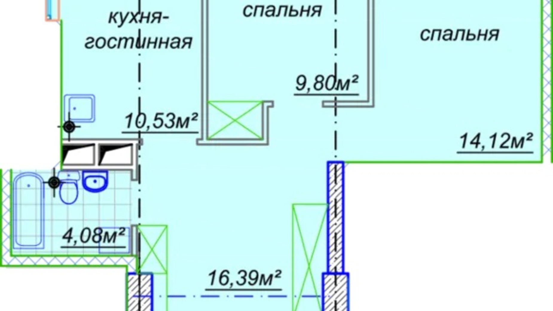 Планування вільне планування квартири в ЖК Миронова 37.6 м², фото 303268