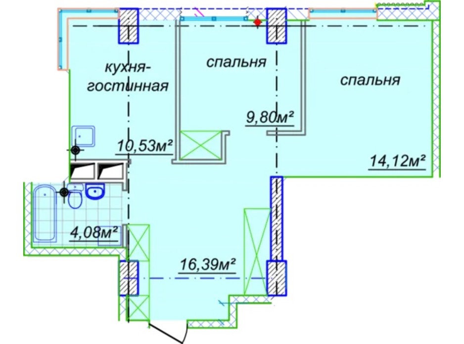 Планировка свободная планировка квартиры в ЖК Миронова 57.65 м², фото 303268 Планировка свободная планировка квартиры в ЖК Миронова 57.65 м², фото 303268