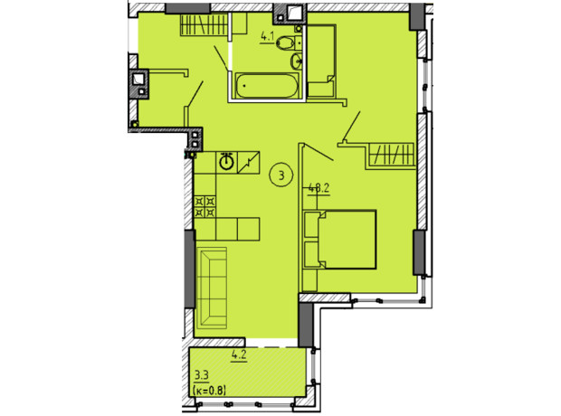 ЖК Городок : планировка 2-комнатной квартиры 55.6 м²