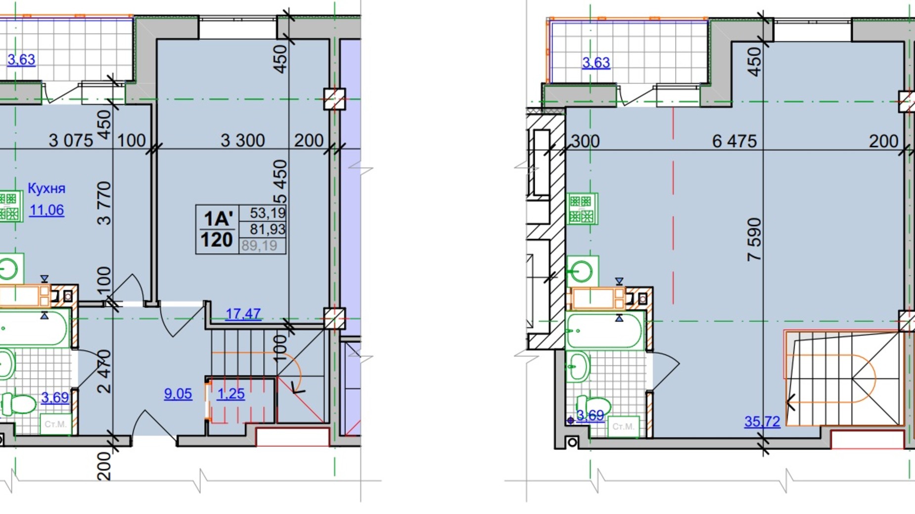 Планування багато­рівневої квартири в ЖК Спортивний 84.78 м², фото 303387