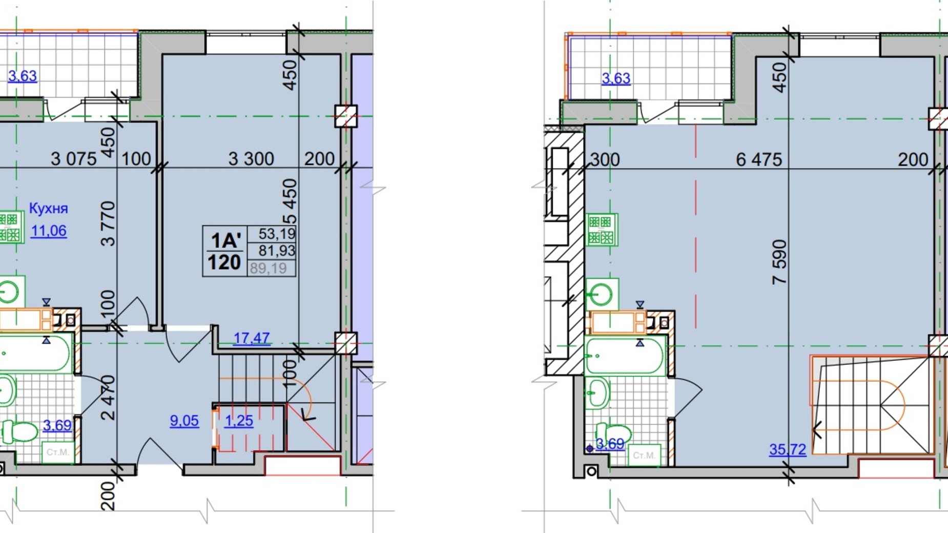 Планировка много­уровневой квартиры в ЖК Спортивный 95.62 м², фото 303390