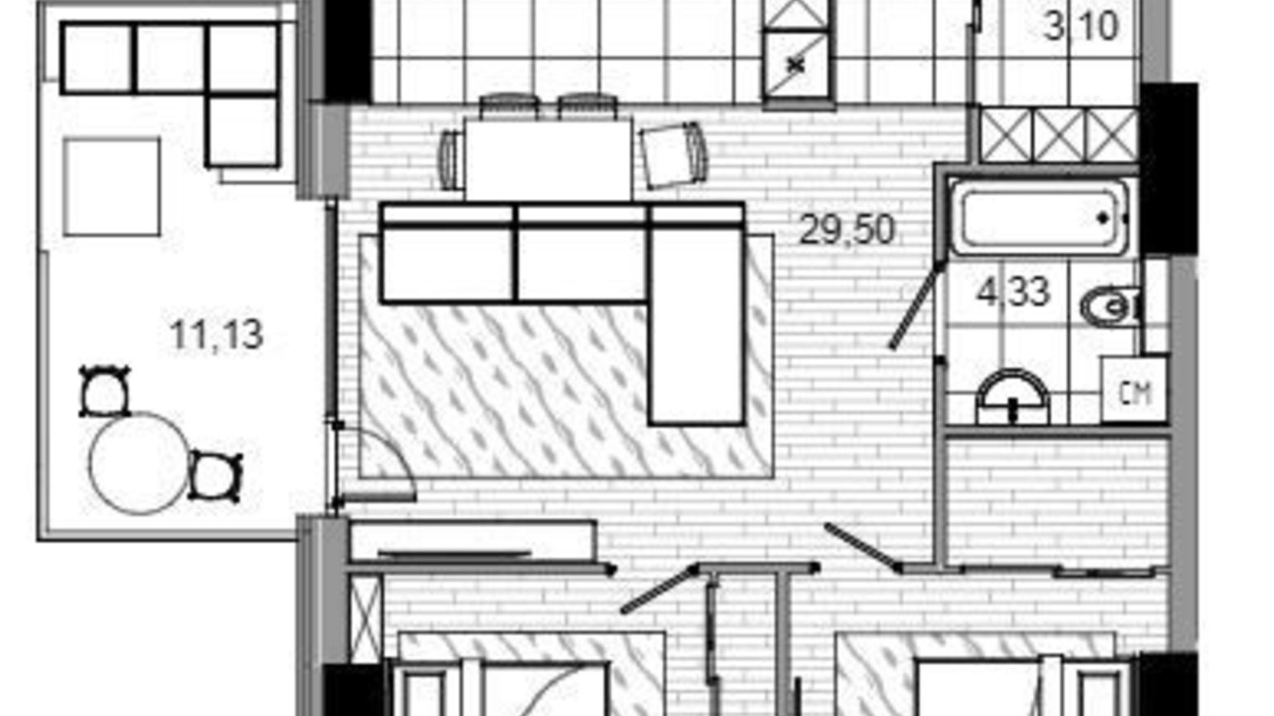 Планування 2-кімнатної квартири в БФК Mayak 69.88 м², фото 303477