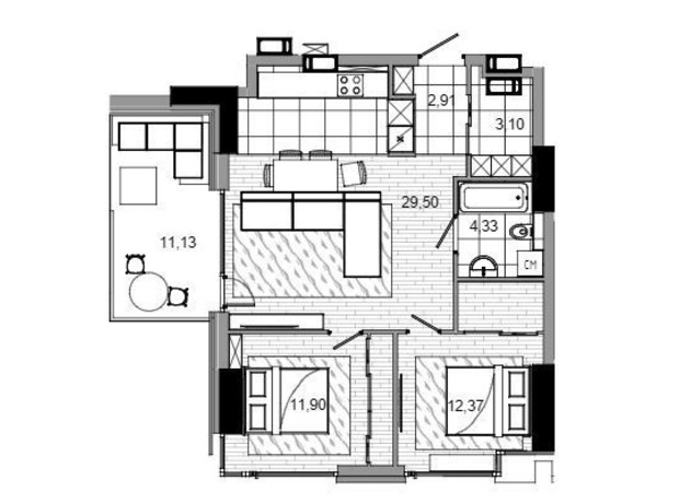 БФК Mayak: планування 2-кімнатної квартири 69.88 м²