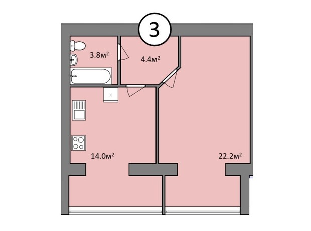 ЖК Мрія Миколаїв: планировка 1-комнатной квартиры 44 м²