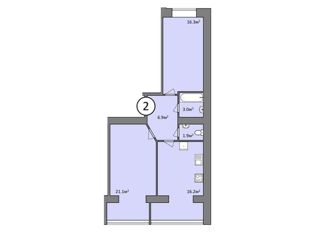 ЖК Мрія Миколаїв: планировка 2-комнатной квартиры 64.5 м²