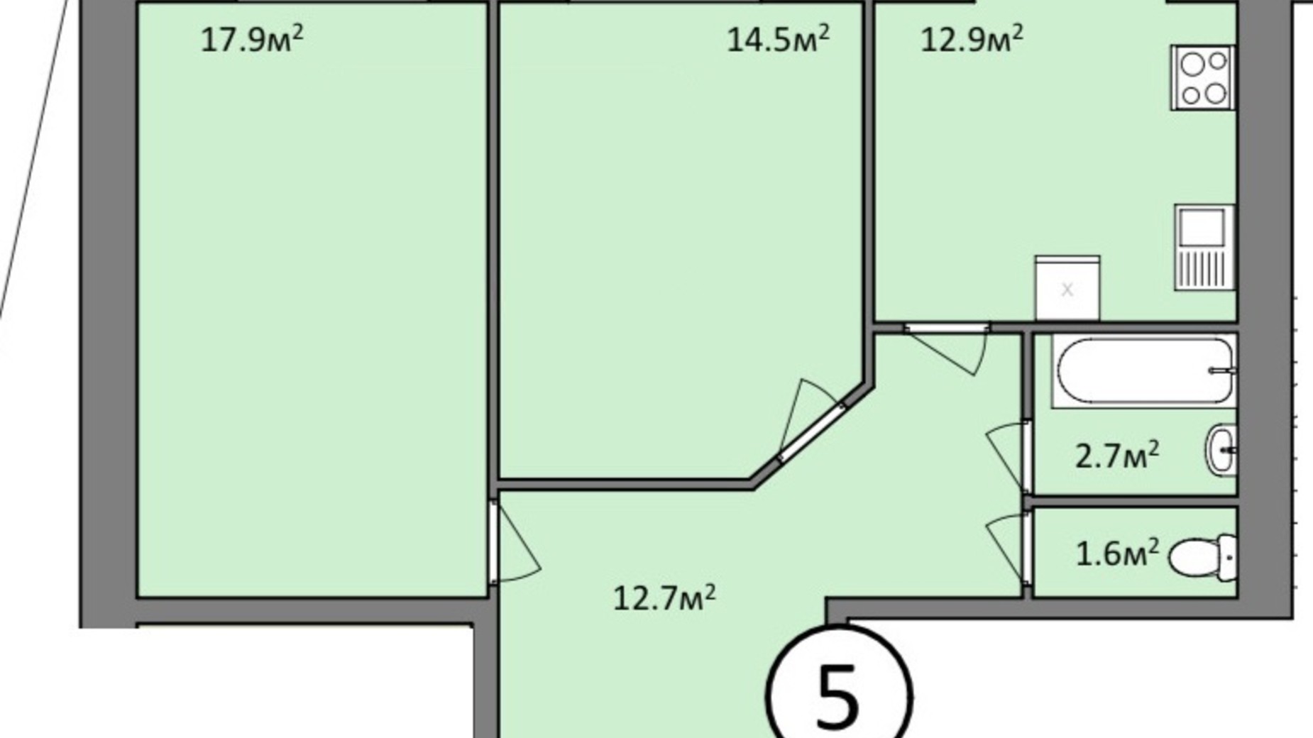 Планування 2-кімнатної квартири в ЖК Мрія Миколаїв 62.8 м², фото 303505