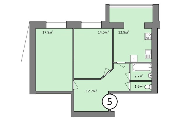 ЖК Мрія Миколаїв: планування 2-кімнатної квартири 62.8 м²