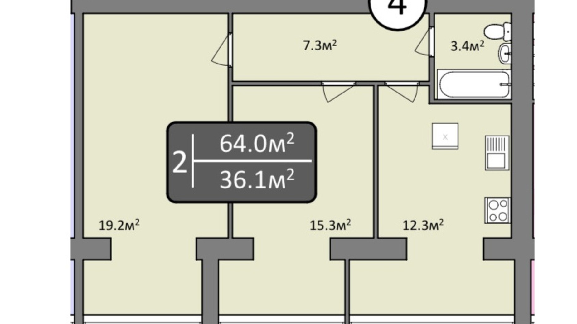 Планування 2-кімнатної квартири в ЖК Мрія Миколаїв 64 м², фото 303528