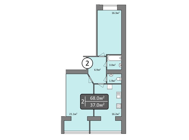 ЖК Мрія Миколаїв: планування 2-кімнатної квартири 68 м²