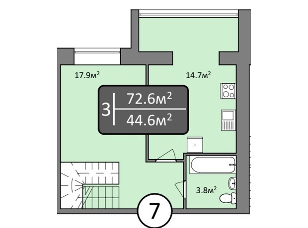 ЖК Мрія Миколаїв: планування 3-кімнатної квартири 72.6 м²