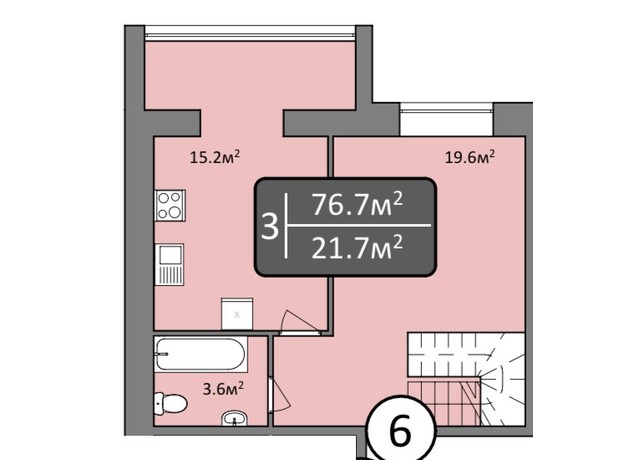 ЖК Мрія Миколаїв: планировка 3-комнатной квартиры 76.7 м²