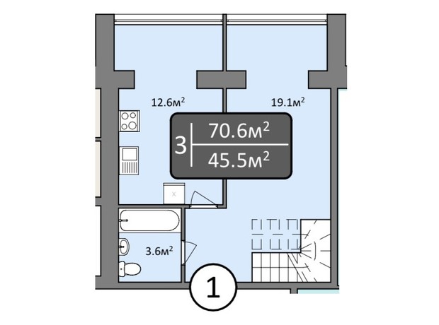 ЖК Мрія Миколаїв: планировка 3-комнатной квартиры 70.6 м²