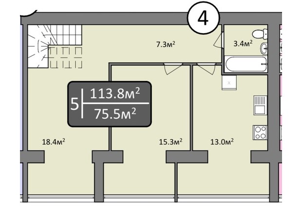 ЖК Мрія Миколаїв: планування 5-кімнатної квартири 113.8 м²