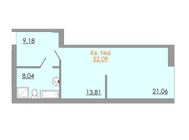 ЖК Европейский квартал: планировка 1-комнатной квартиры 41.69 м²