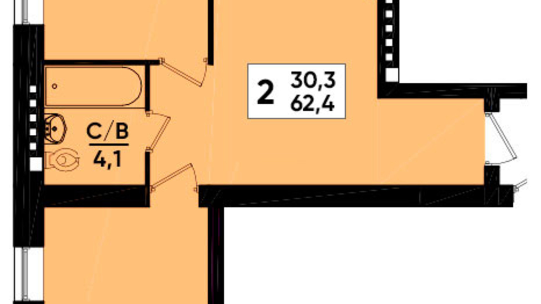 Планировка 2-комнатной квартиры в ЖК Престиж Апартаменты 61.5 м², фото 304677