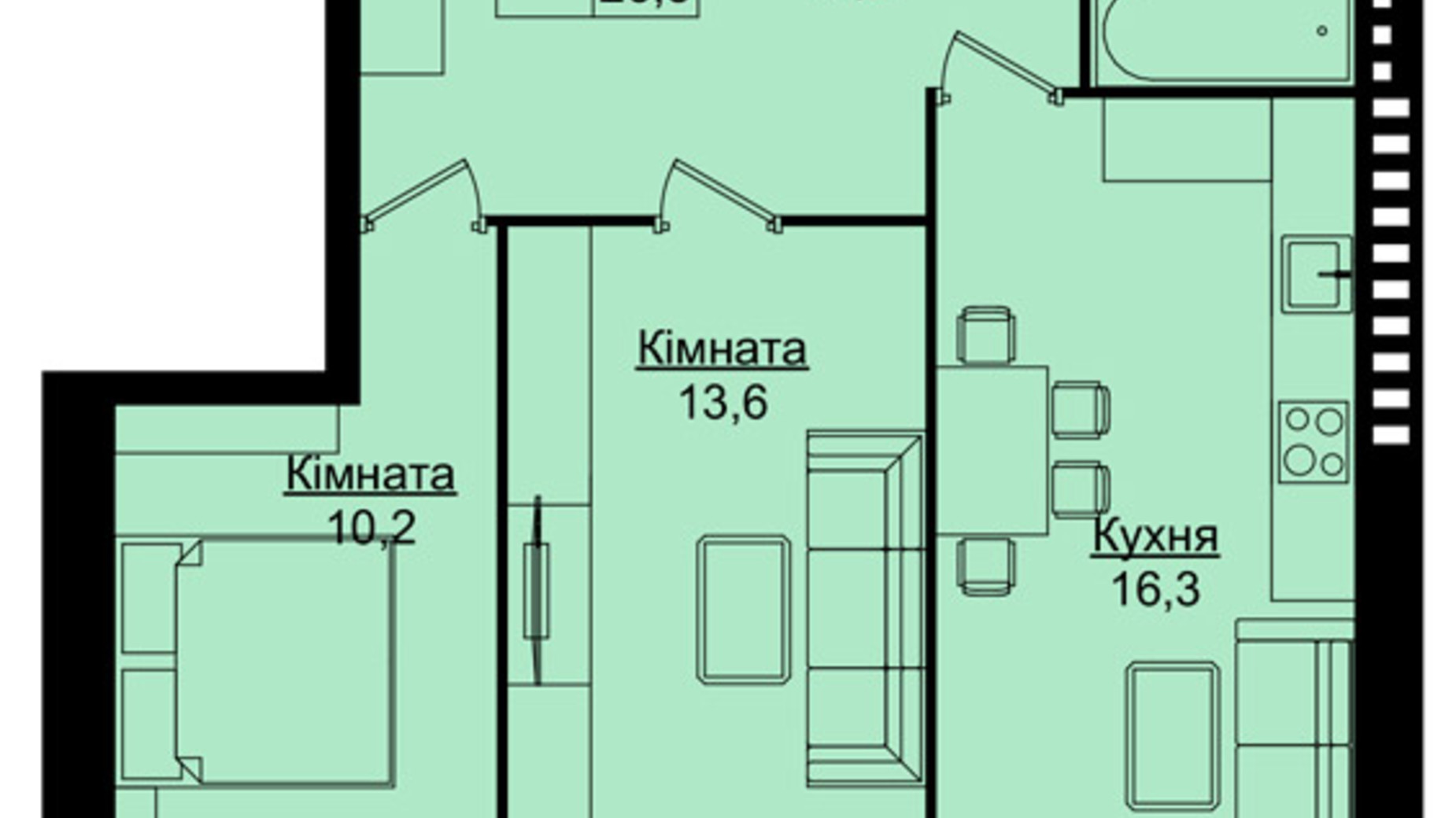 Планировка 2-комнатной квартиры в ЖК Уютный дом 69.4 м², фото 304680