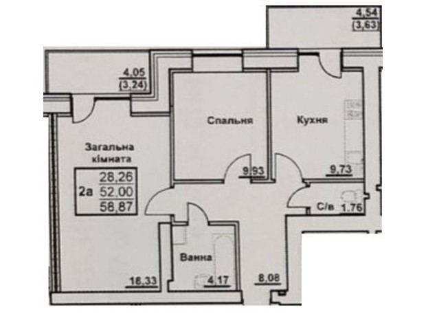 ЖК ул. Черновола/ул. Первомайская: планировка 2-комнатной квартиры 58.87 м²