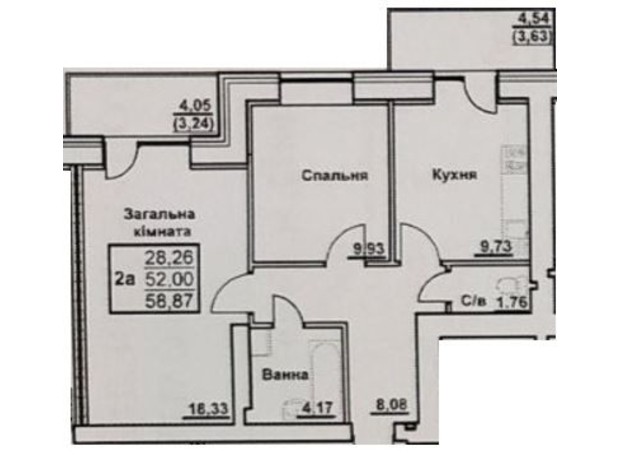 ЖК вул. Чорновола/вул. Першотранева : планування 2-кімнатної квартири 58.87 м²