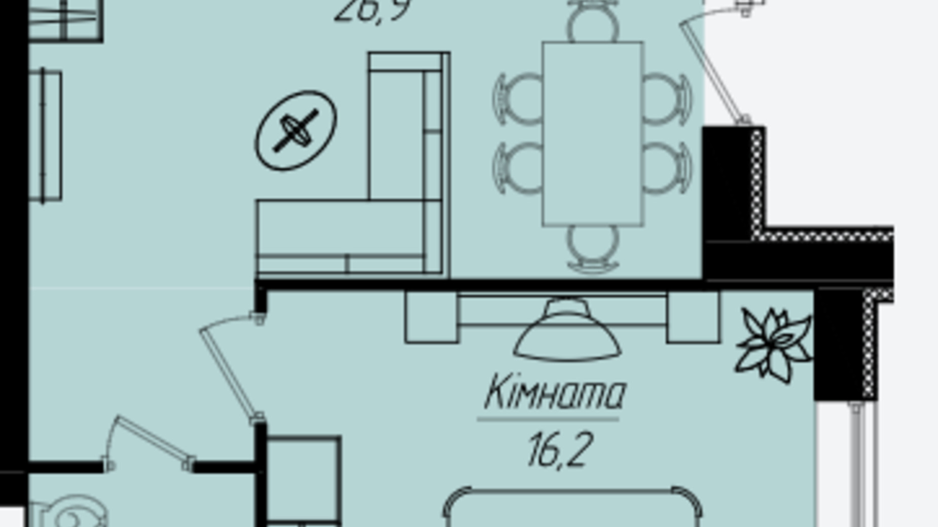 Планування 2-кімнатної квартири в ЖК Панорама 53.6 м², фото 304893