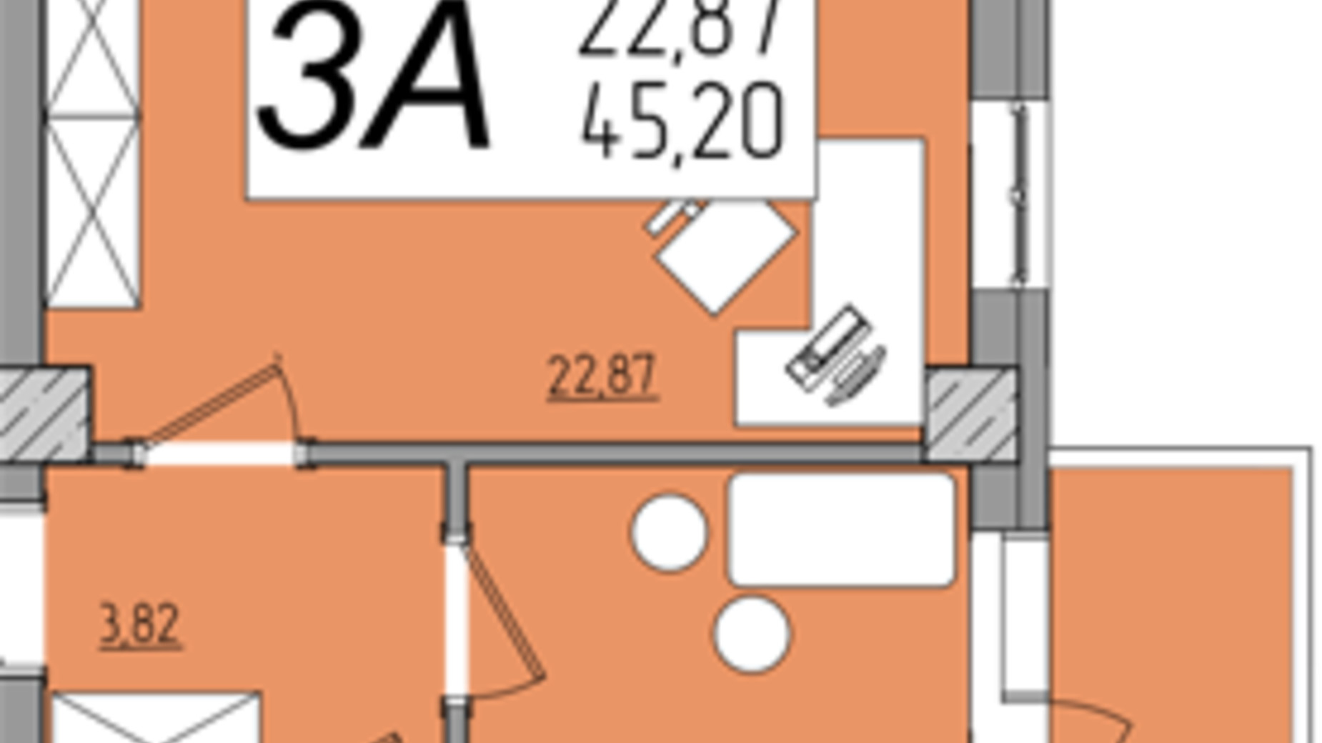 Планування 1-кімнатної квартири в ЖК Олімп 47.5 м², фото 304899