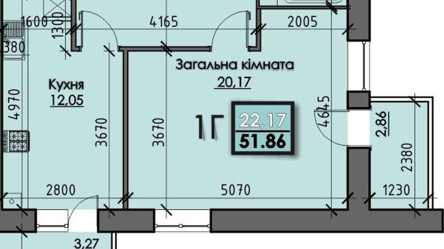 Планировка 1-комнатной квартиры в ЖК Santorini  51.86 м², фото 305012