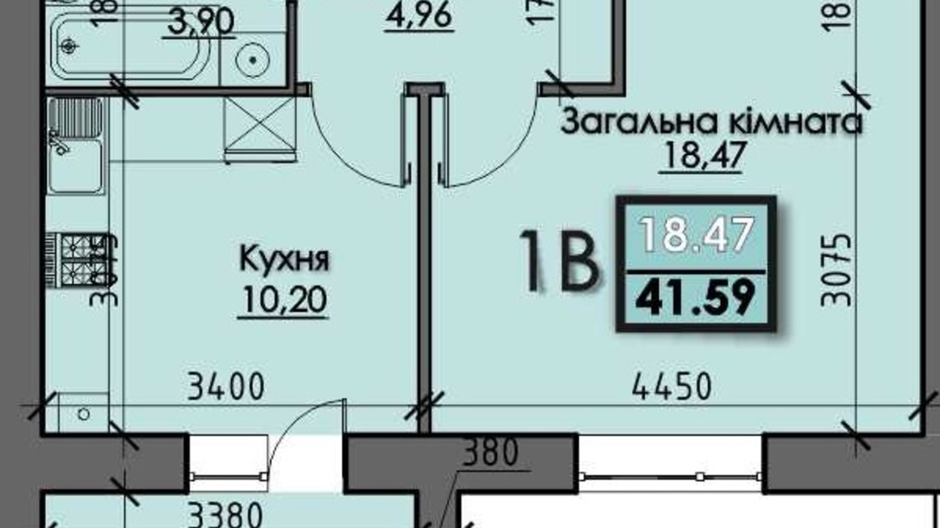 Планировка 1-комнатной квартиры в ЖК Santorini  41.59 м², фото 305013