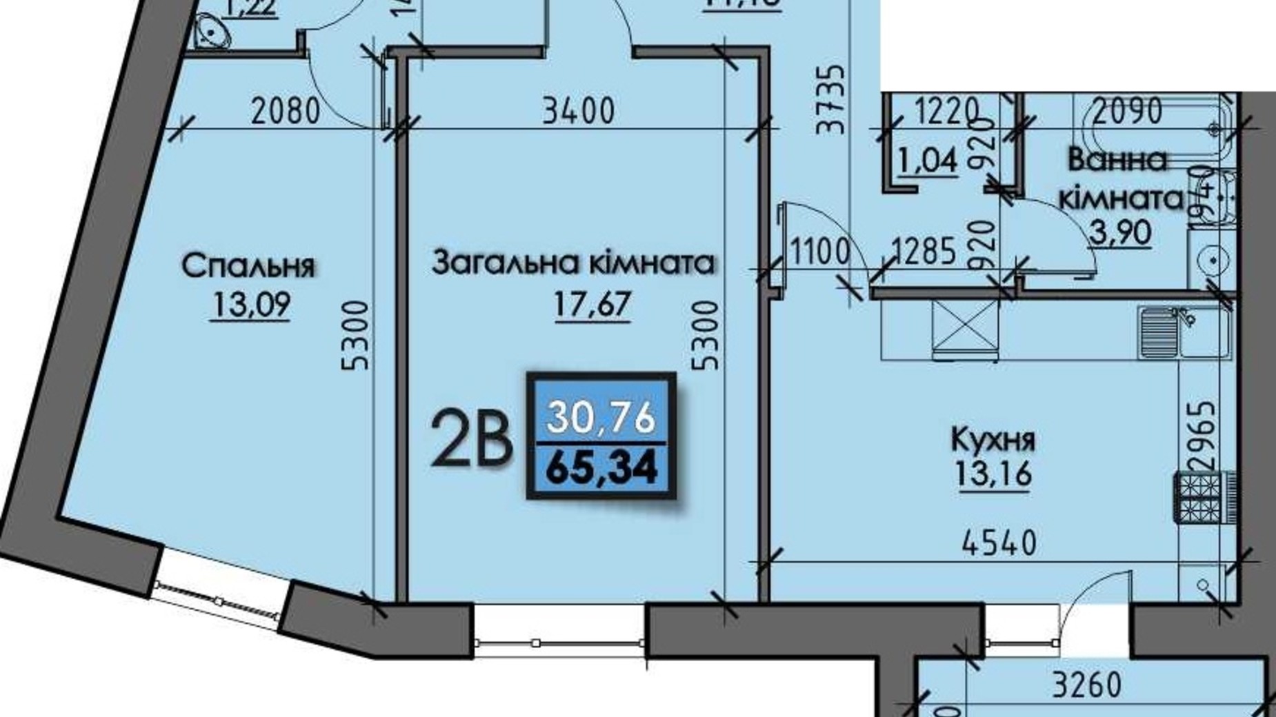 Планировка 2-комнатной квартиры в ЖК Santorini  65.34 м², фото 305014