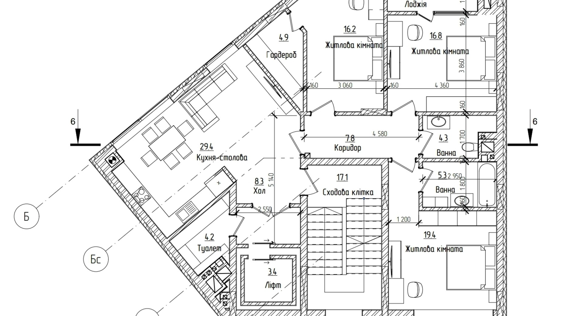 Планування 4-кімнатної квартири в ЖК Престижний 2 122 м², фото 305232