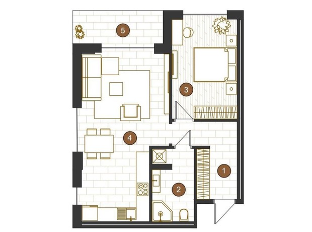 ЖК Royal Residence: планировка 1-комнатной квартиры 61.34 м²