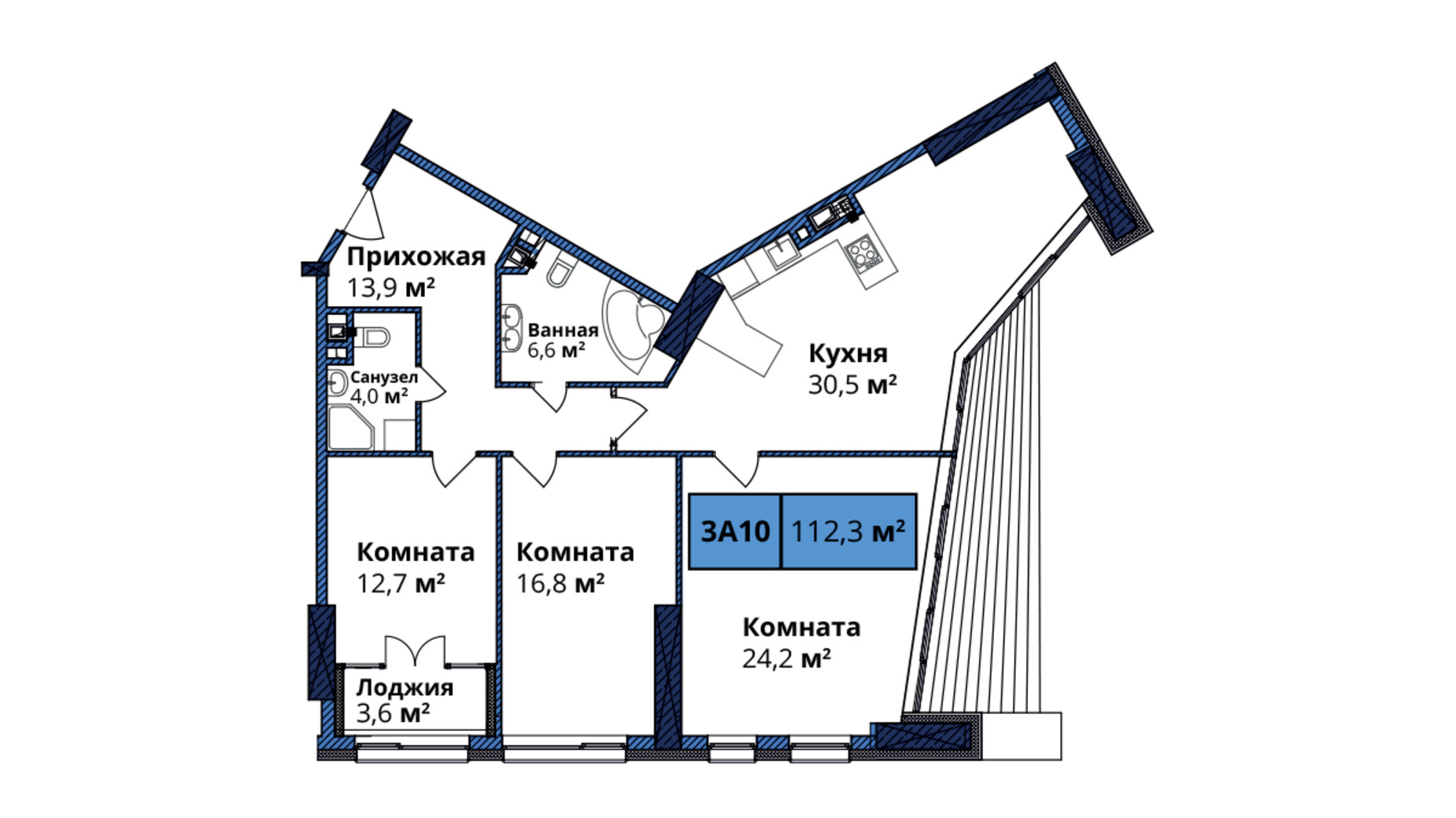 Планування 3-кімнатної квартири в ЖК Manhattan City 111.8 м², фото 305649