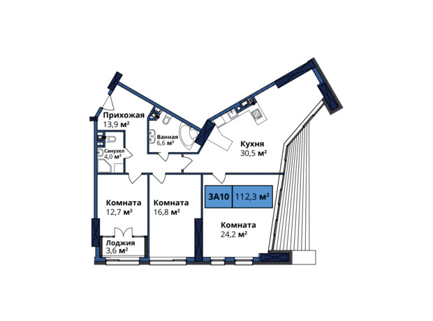 ЖК Manhattan City: планировка 3-комнатной квартиры 113.9 м²