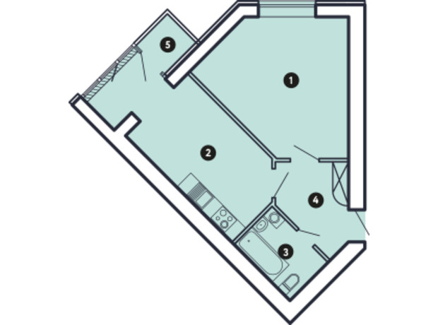 ЖК Comfort City: планировка 1-комнатной квартиры 42.82 м²