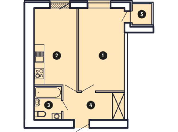 ЖК Comfort City: планировка 1-комнатной квартиры 41.72 м²