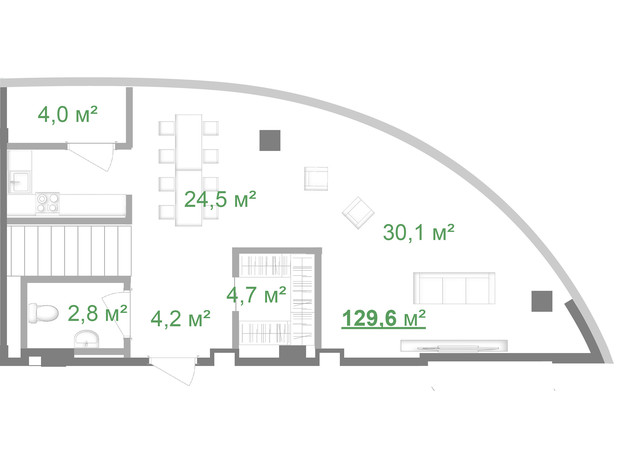 МФК Intergal City: планировка 3-комнатной квартиры 129.6 м²
