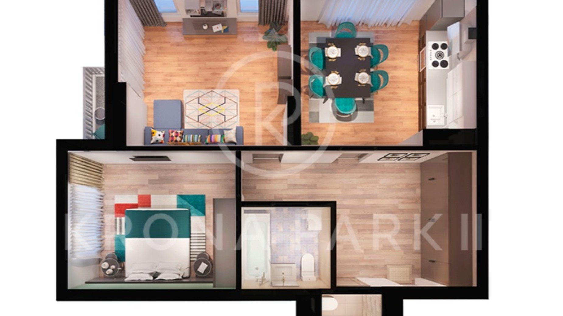 Планировка 2-комнатной квартиры в ЖК Krona Park 2 70.28 м², фото 306078