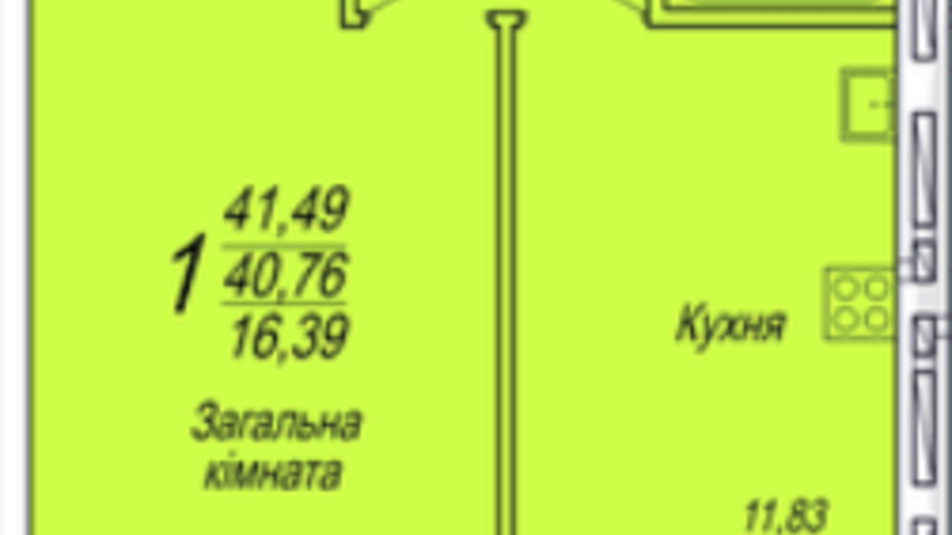 Планировка 1-комнатной квартиры в ЖК Семейный 41.7 м², фото 306111