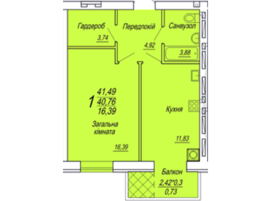 Планировка 1-комнатной квартиры в ЖК Семейный 41.7 м², фото 306111 Планировка 1-комнатной квартиры в ЖК Семейный 41.7 м², фото 306111