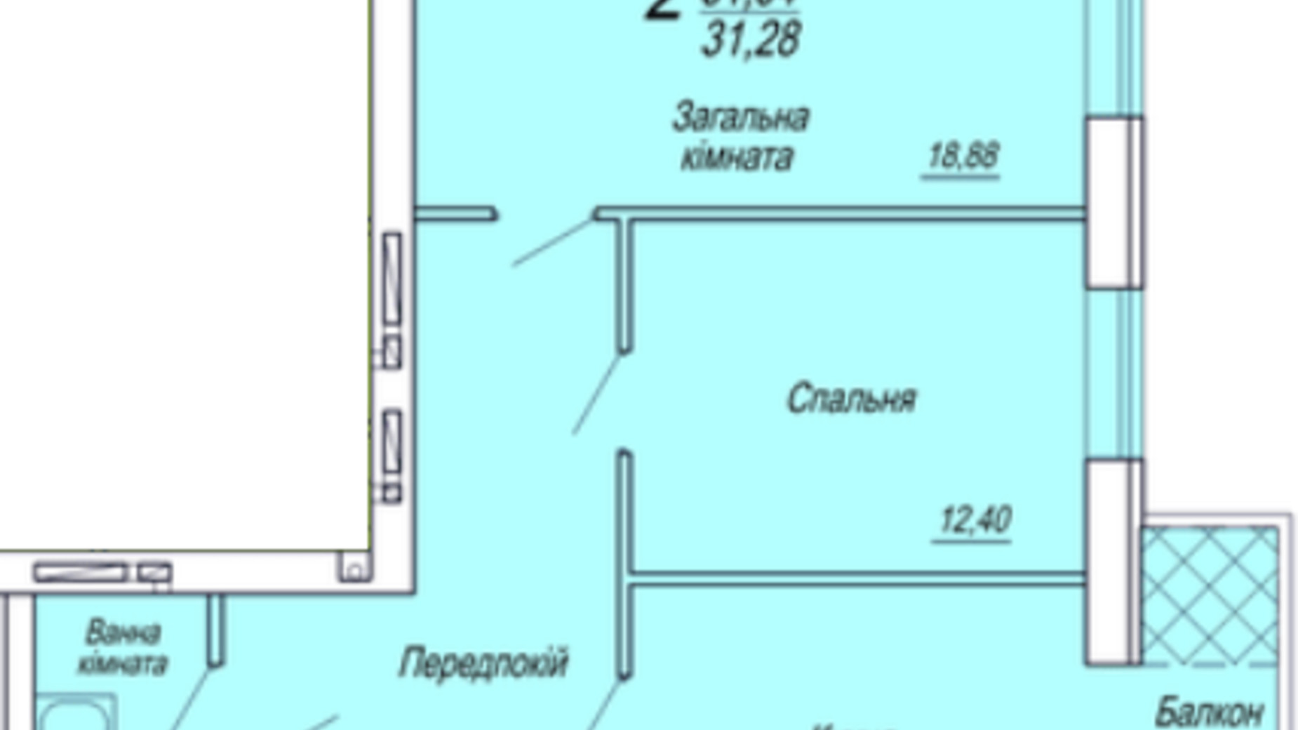 Планування 2-кімнатної квартири в ЖК Сімейний 61.77 м², фото 306116