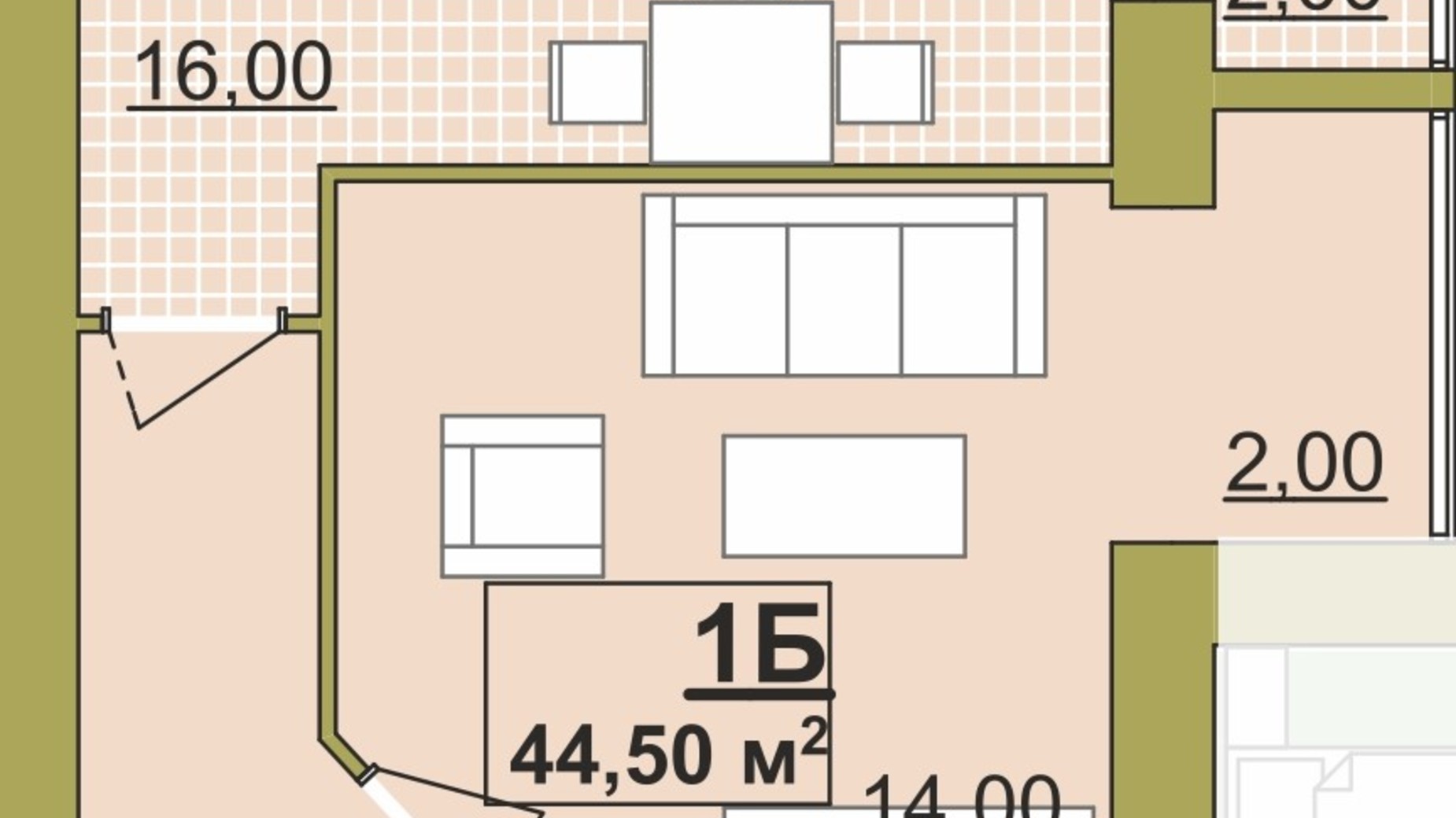 Планировка 1-комнатной квартиры в ЖК Містечко Центральне 44.5 м², фото 306294