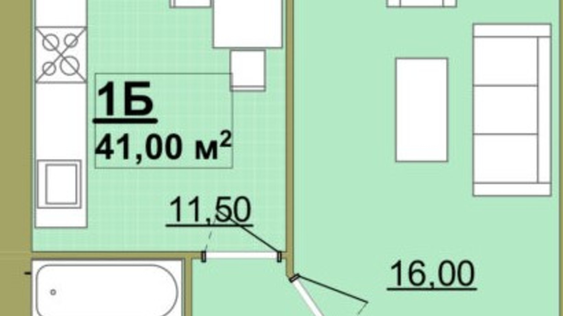 Планировка 1-комнатной квартиры в ЖК Містечко Центральне 41 м², фото 306296